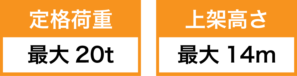 定格荷重 最大20t 上架高さ 最大14m